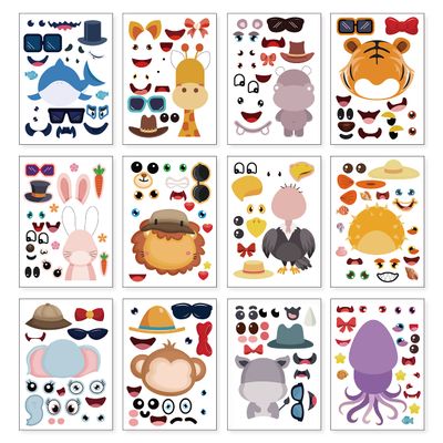 24 Sheets 8.27''5.9'' Make Your Own Animals Stickers for Kids Toddlers, Make a Face Stickers for Kids Party Favors Activities