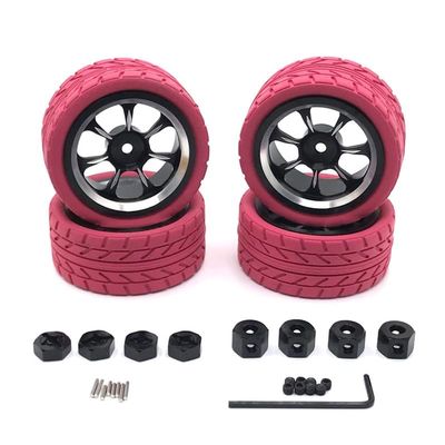 BAIJAC Compatible with WPL MN Model LC 1/18 1/16 1/14 1/12 RC Car Universal Modified Metal Wheel Tires, Cool Multi-Color Tire Skin Upgrade Parts ( Color : Pink )