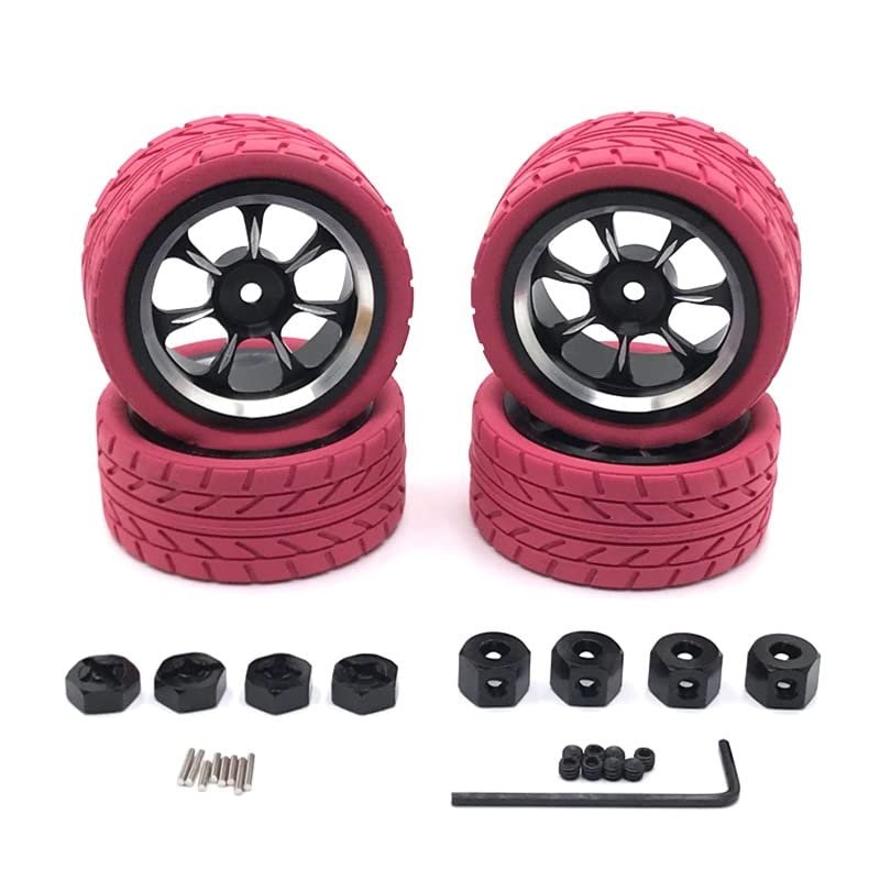 BAIJAC Compatible with WPL MN Model LC 1/18 1/16 1/14 1/12 RC Car Universal Modified Metal Wheel Tires, Cool Multi-Color Tire Skin Upgrade Parts ( Color : Pink )