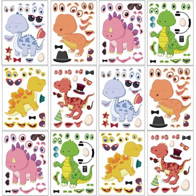 24 Sheets 8.27''5.9'' Make Your Own Dinosaur Stickers for Kids Toddlers, Make a Face Stickers for Kids Party Favors Activities