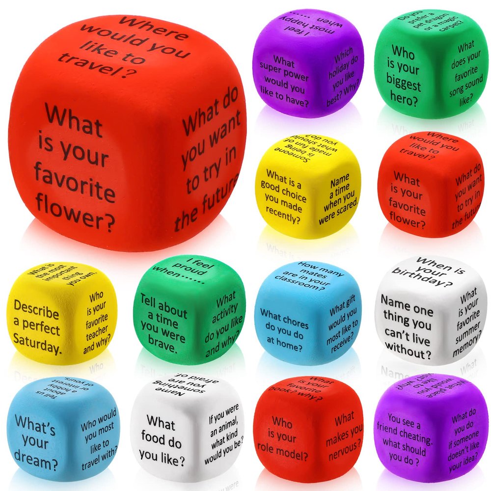 Hanaive 12 Pcs Learning Conversation Cubes Social Emotional Learning Dice Family Dice Game Speech Therapy for Kids Teacher Family Classroom(Foam)