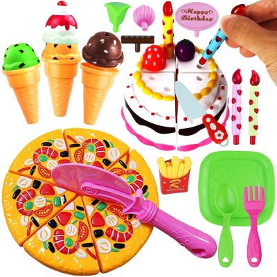 FUNERICA Play Food Goodies Set - Features Cutting Pizza, Ice Cream, Toy Birthday Cake, Fries, Dessert Pretend Kitchen Toys for Toddlers, Boys, Girls