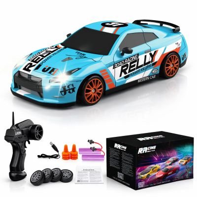 Desdoni RC Drift Car Remote Control Car 2.4GHz 1:24 Scale 4WD 15KM/H High Speed Model Vehicle LED Lights Drifting Tire Racing Sport Toy for Adult Boys Girls Kids Gift 2Pcs Rechargeable Batterie