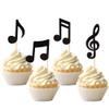 24 PCS Music Notes Cupcake Toppers Black Glitter Musical Symbol Cupcake Picks for Rock Music Concert Theme Baby Shower Wedding Birthday Party Cake Decorations Supplies view 1