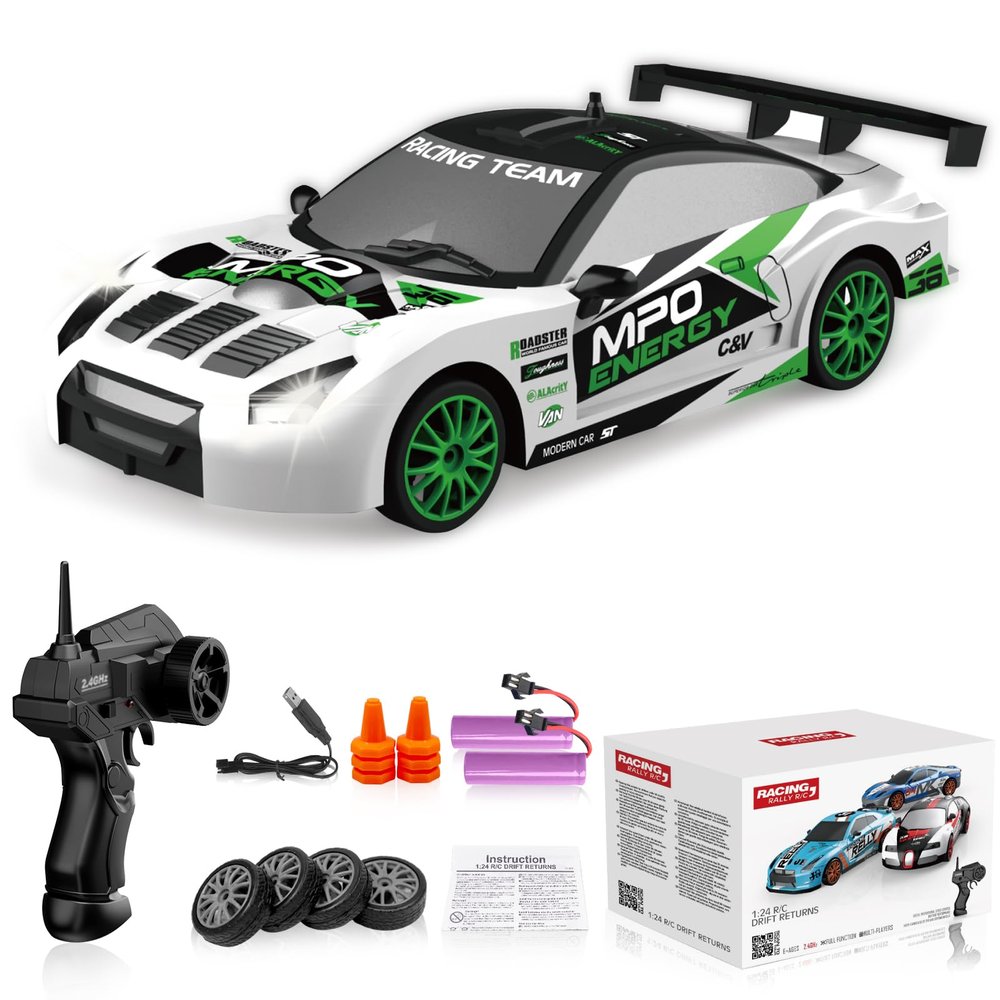 Desdoni RC Drift Car Remote Control Car 2.4GHz 1:24 Scale 4WD 15KM/H High Speed Model Vehicle LED Lights Drifting Tire Racing Sport Toy for Adult Boys Girls Kids Gift 2Pcs Rechargeable Batterie