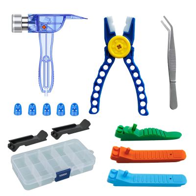 SIOYTOER Building Blocks Tool Kit - Brick Separator, Mini Blocks Tool Set, Multi-Functional Hammer, Pliers, Tweezers, Finger Protectors with Tin Box (Blue)