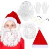 Eurzom 5 Pcs Christmas Santa Costume Set White Santa Claus Wig and Beard Christmas Hat Glasses and Gloves for Christmas Cosplay Party Photo Prop view 1
