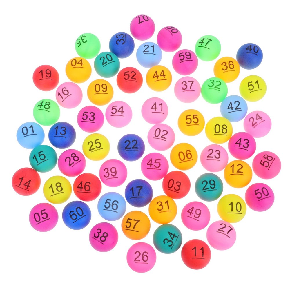 60Pcs Numbered Balls 1-60 Table Tennis Balls 40mm Raffle Ball Printed Pong Ball with Numbers for DIY Project Bingo Game Party Entertainment - Assorted Color