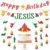 11 Pcs Happy Birthday Jesus Banner Jesus Cupcake Topper a Cake Topper Red Glitter Christmas Birthday Banner Garland for Nativity Scene Christmas Religious Holiday Party Decorations view 1