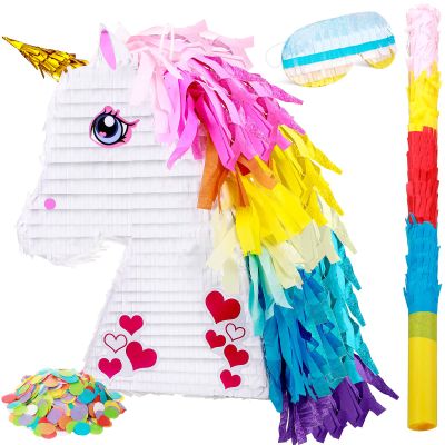 Unicorn Rainbow Piata for Girls Birthday Party Supplies Small Piata Set Includes Mask Bat and Confetti Bag for Kids Unicorn Theme Birthday Game Party Decorations, 16 x 10.6 x 3 Inches