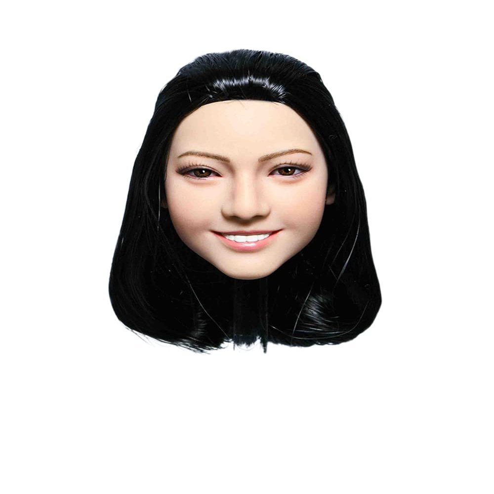 Fremego 1/6 Scale Female Head Sculpt,Asian Girl Smile Expression Head Carved for 12inch PH TBL JO Action Figure Body (G)