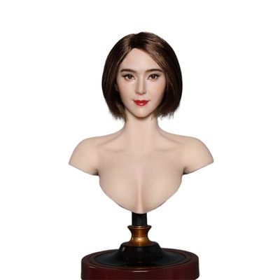 1/6 Scale Female Head Sculpt,Asian Girl Short Hair Smile Expression Head Carved for 12inch PH TBL JO Action Figure Body (D)
