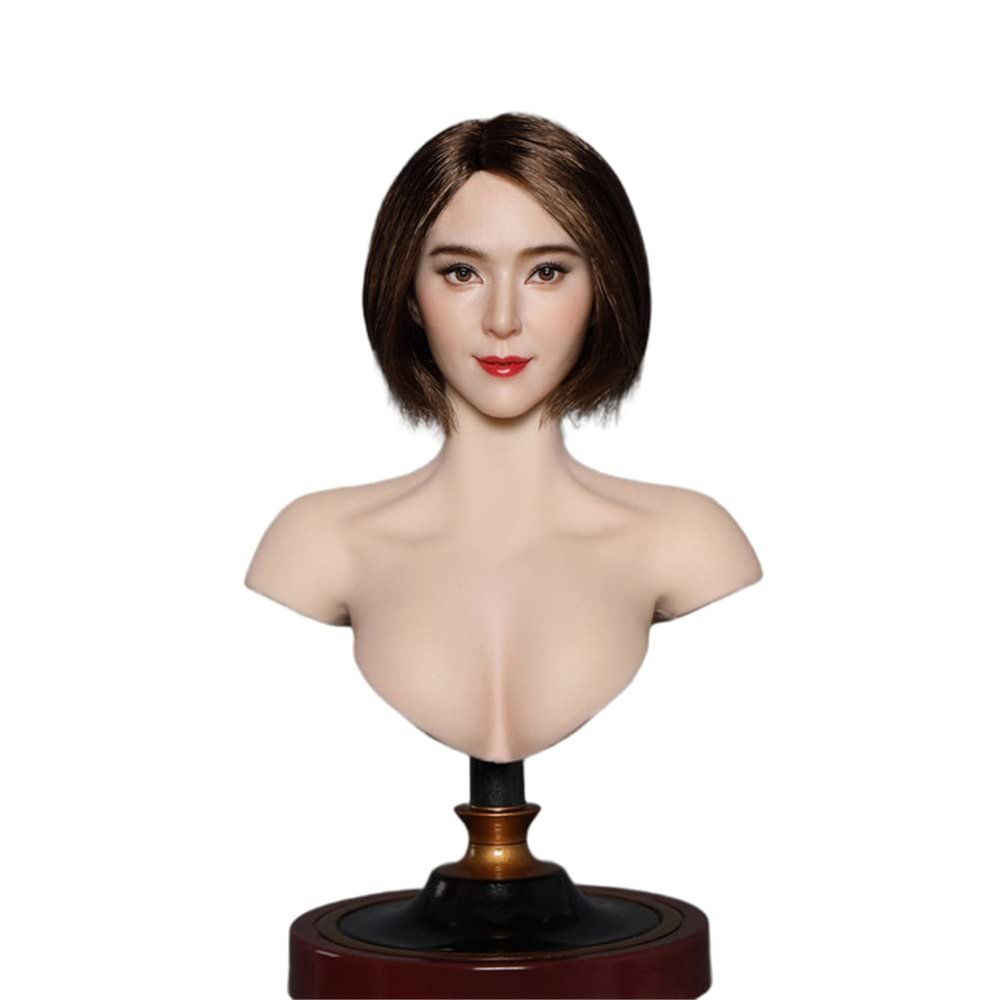 1/6 Scale Female Head Sculpt,Asian Girl Short Hair Smile Expression Head Carved for 12inch PH TBL JO Action Figure Body (D)