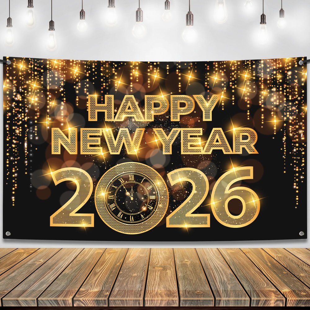 KatchOn, XtraLarge Happy New Year Banner - 72x44 Inch | New Year Backdrop 2026 | New Years Decorations 2026 | NYE Eve Banner For NYE Decorations 2026 | New Years Eve Party Supplies 2026