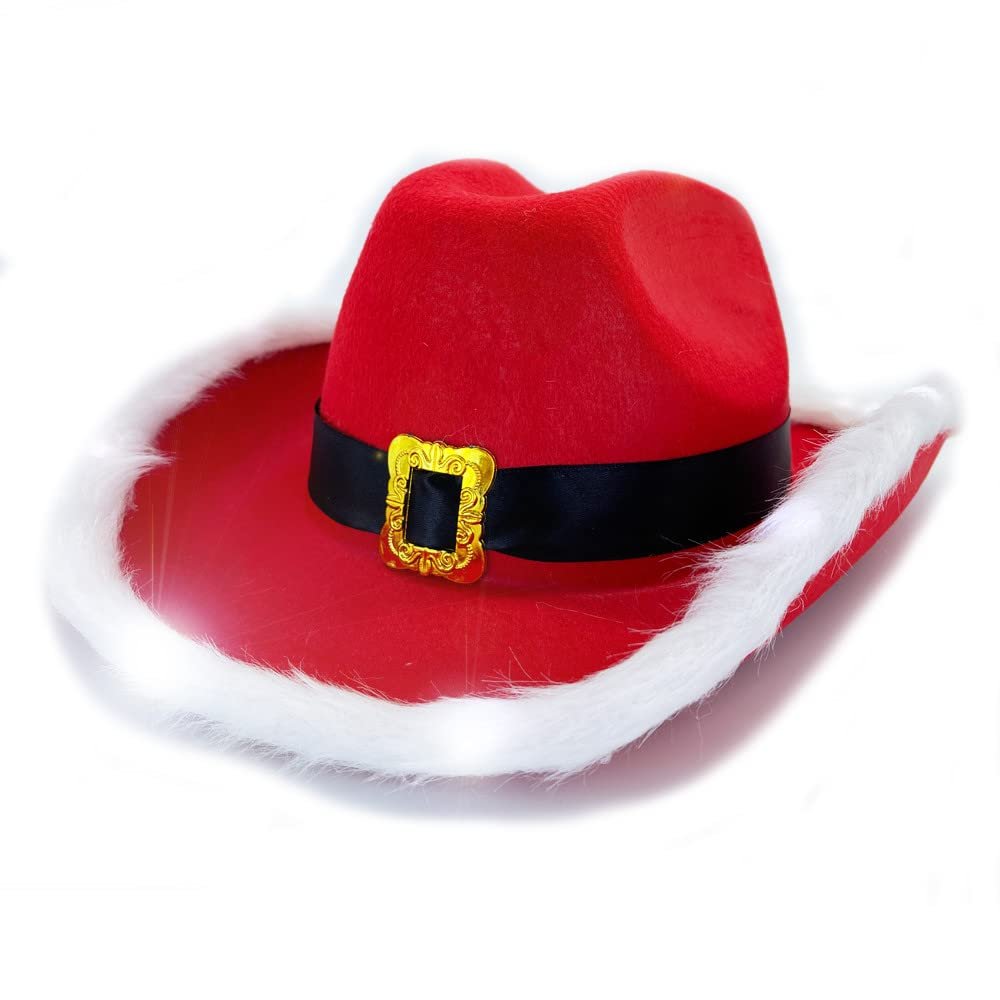 YADIRF Led Flashing Christmas Red Santa Clause Western Holiday Light Up Hat For Halloween Costume Party Birthday Christmas