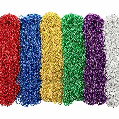 Yinkin 200 Pcs Mardi Gras Beads Necklaces Bulk 33 Inch 7 mm Colorful Assorted Round Mardi Gras Beaded Necklaces Throw Parade Accessories for Carnival Party Decorations Supplies
