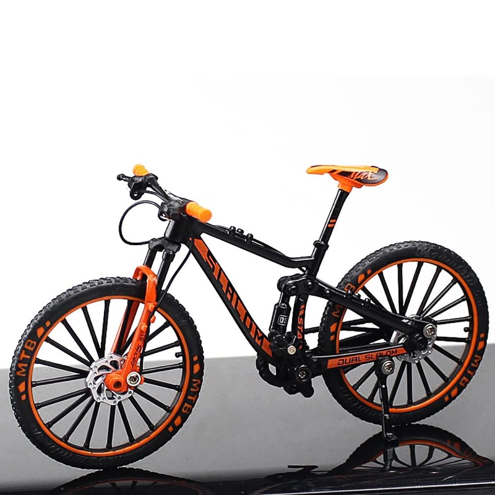 1:10 Finger Alloy Bicycle Model Toy,Mini Highway Mountain Foldable Bike Ornaments for Boys Girls Collections,Functional Imitation,restore Details and Textures,smooth Surface-downhill MTB-orange