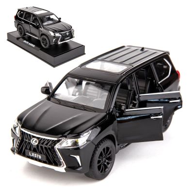 BDTCTK 1/32 Compatible for Lexus LX570 Off-Road in Luxury SUV Model Car, Zinc Alloy Pull Back Toy car with Sound and Light for Kids Boy Girl Gift(Black)