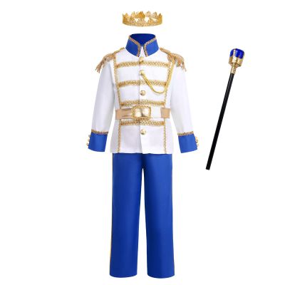 Boy Prince Charming Kids King Knight Toddler Medieval Royal Prince Outfit Gold Crown Boys Colonial Fairytale Party Birthday Royal Blue 10-12 Years