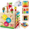 Bravmate Wooden Activity Cube, 8-in-1 Wooden Montessori Learning Toys for 18 M+ Toddlers, One Year Old First Birthday Gift, Baby Toy Set with Bonus Sorting & Stacking Board view 1