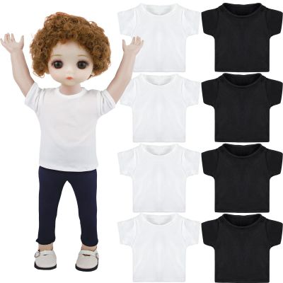 8 Pcs 18 Inch Boy Doll T Shirt Clothes Sublimation 18 Doll Outfits Accessories Classical Tee Shirts Fit 18 Inches Doll White and Black for Doll Decoration DIY Pretend Play