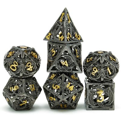 ZERMAL Metal DND Dragon Dice Set Dungeons and Dragons for Role Playing Games (RPG) MTG Pathfinder Tabletop Games(Black Gold)