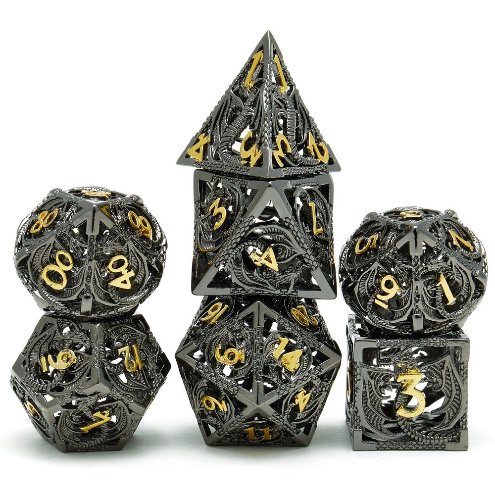 ZERMAL Metal DND Dragon Dice Set Dungeons and Dragons for Role Playing Games (RPG) MTG Pathfinder Tabletop Games(Black Gold)