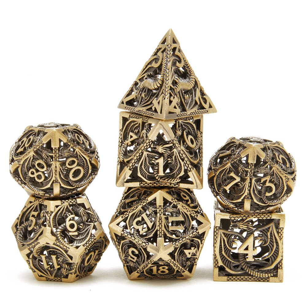 ZERMAL Metal DND Dragon Dice Set Dungeons and Dragons for Role Playing Games (RPG) MTG Pathfinder Tabletop Games(Ancient Bronze)