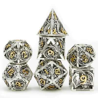 ZERMAL Metal DND Dragon Dice Set Dungeons and Dragons for Role Playing Games (RPG) MTG Pathfinder Tabletop Games(Ancient Silver Gold)