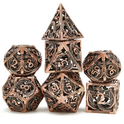 ZERMAL Metal DND Dragon Dice Set Dungeons and Dragons for Role Playing Games (RPG) MTG Pathfinder Tabletop Games(Ancient Red Copper)