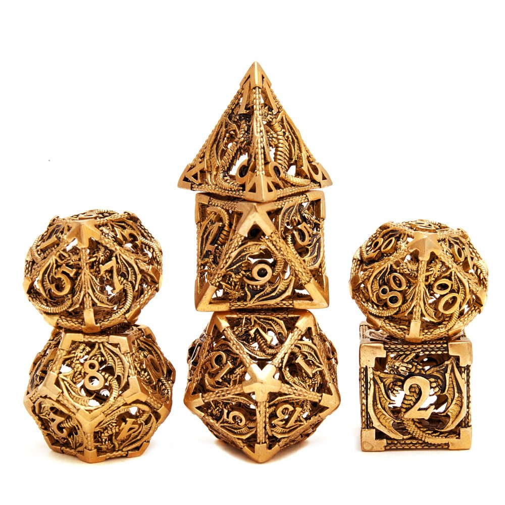ZERMAL Metal DND Dragon Dice Set Dungeons and Dragons for Role Playing Games (RPG) MTG Pathfinder Tabletop Games(Ancient Gold)