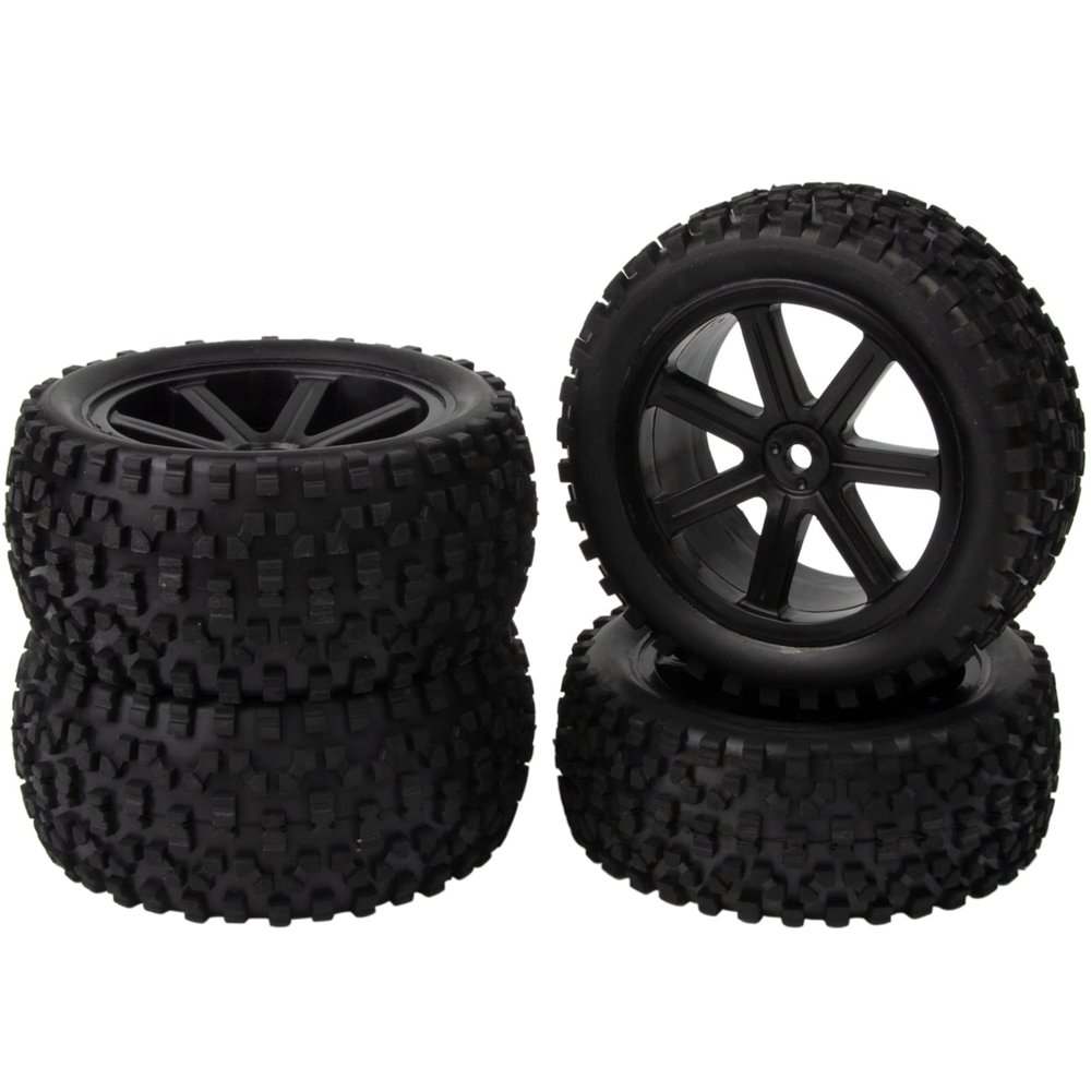 HobbyMarking Wheels Rims Tires Set 12mm Hex Drive Hub for Tamiya TT-02B DT-02 HPI HSP 1/10 Scale RC Buggy Car Upgrades