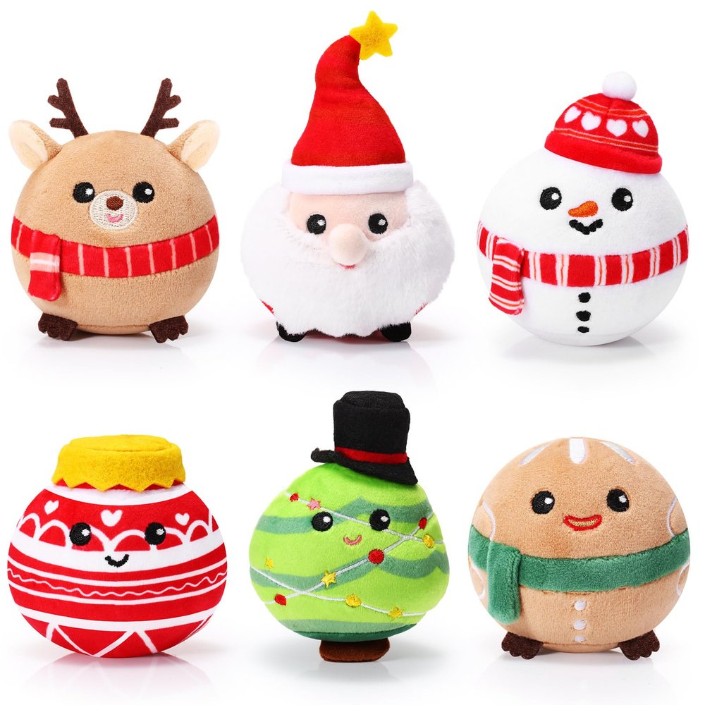 6 Pcs Christmas Plush Toy 3.15 Inches Stuffed Animal Santa Snowman Elk Gingerbread Plush Xmas Tree Ornaments Stuffed Keychain for Christmas Stocking Stuffers Winter Holiday Xmas Party Favors