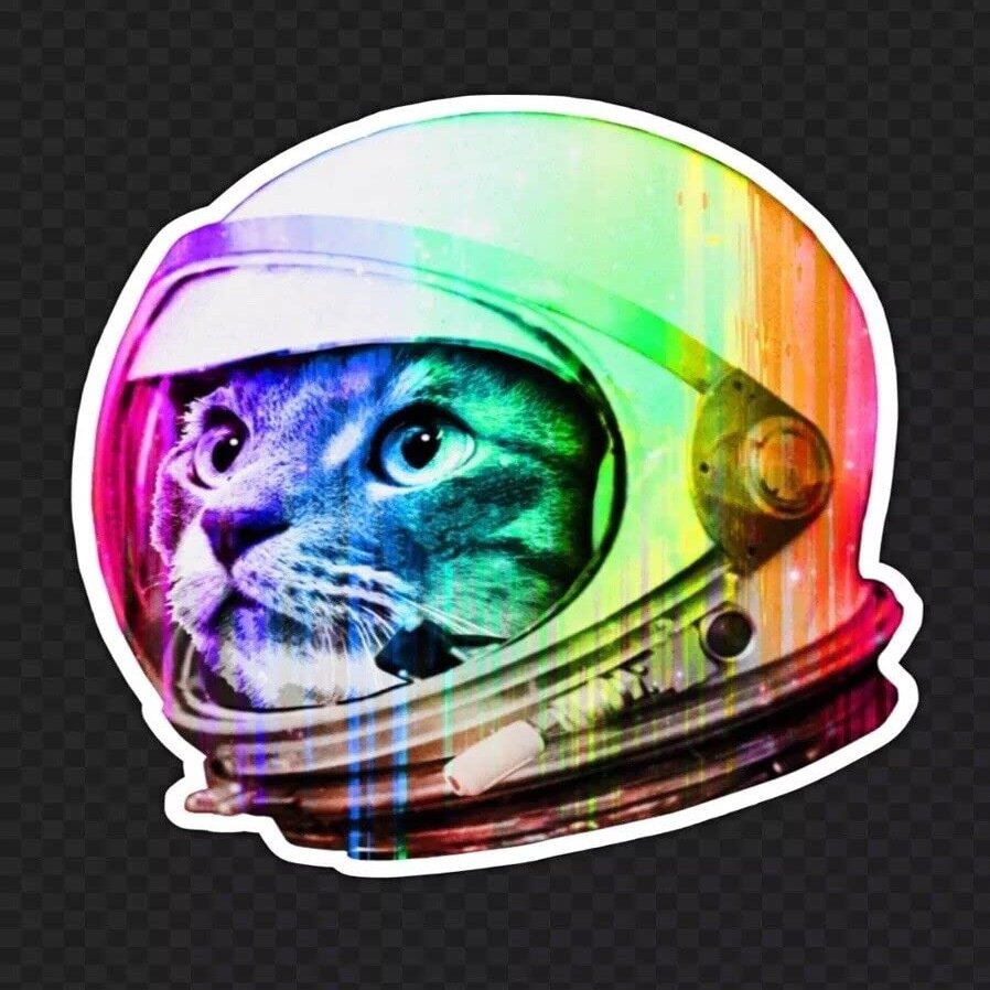 2 Space Cat Stickers (6) Colorful Alien UFO Funny Astronaut Meow Kitty Kitten