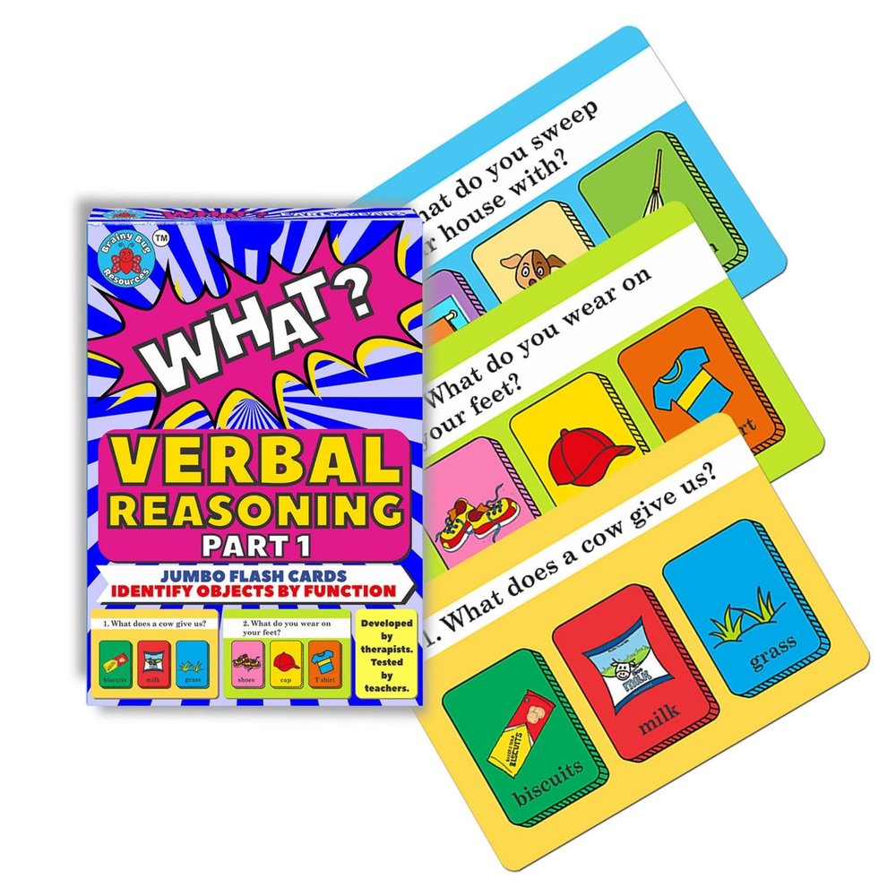 Brainy Bug Verbal Reasoning Flashcards | English Question & Answer Cards | 60 Questions | Two Levels of Difficulty | ESL | Special Needs