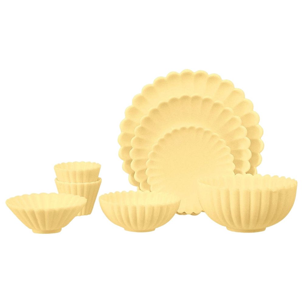 AMLESO Miniature Dollhouse Kitchen Accessories 1 6 Scale Dish Bowl Cups Set Birthday Gift Doll Houses Food Tray for Cooking Game Decoration, Yellow