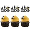 Gyufise 24Pcs Oh Babee Cupcake Toppers Black Glitter Bumble Bee Cupcake Picks Oh Baby Cake Decoration for Bee Theme Baby Shower Kids Birthday Party Decorations Supplies view 1