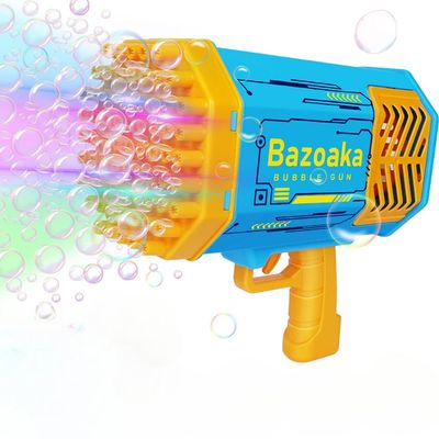 Max Bubble Gun 88 Hole Bubble Maker TIK Tok LED Lights Electric Bubble Machine Bubble Blower for Kids Wedding Birthday (Blue/Yellow)