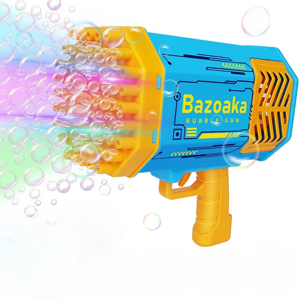Max Bubble Gun 88 Hole Bubble Maker TIK Tok LED Lights Electric Bubble Machine Bubble Blower for Kids Wedding Birthday (Blue/Yellow)
