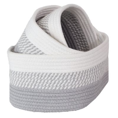 Home-Complete 3-pc Set, Woven Rope Basket Stylish Storage for Any Room in The Home or Office, Machine Washable, Nestable, White and Gray