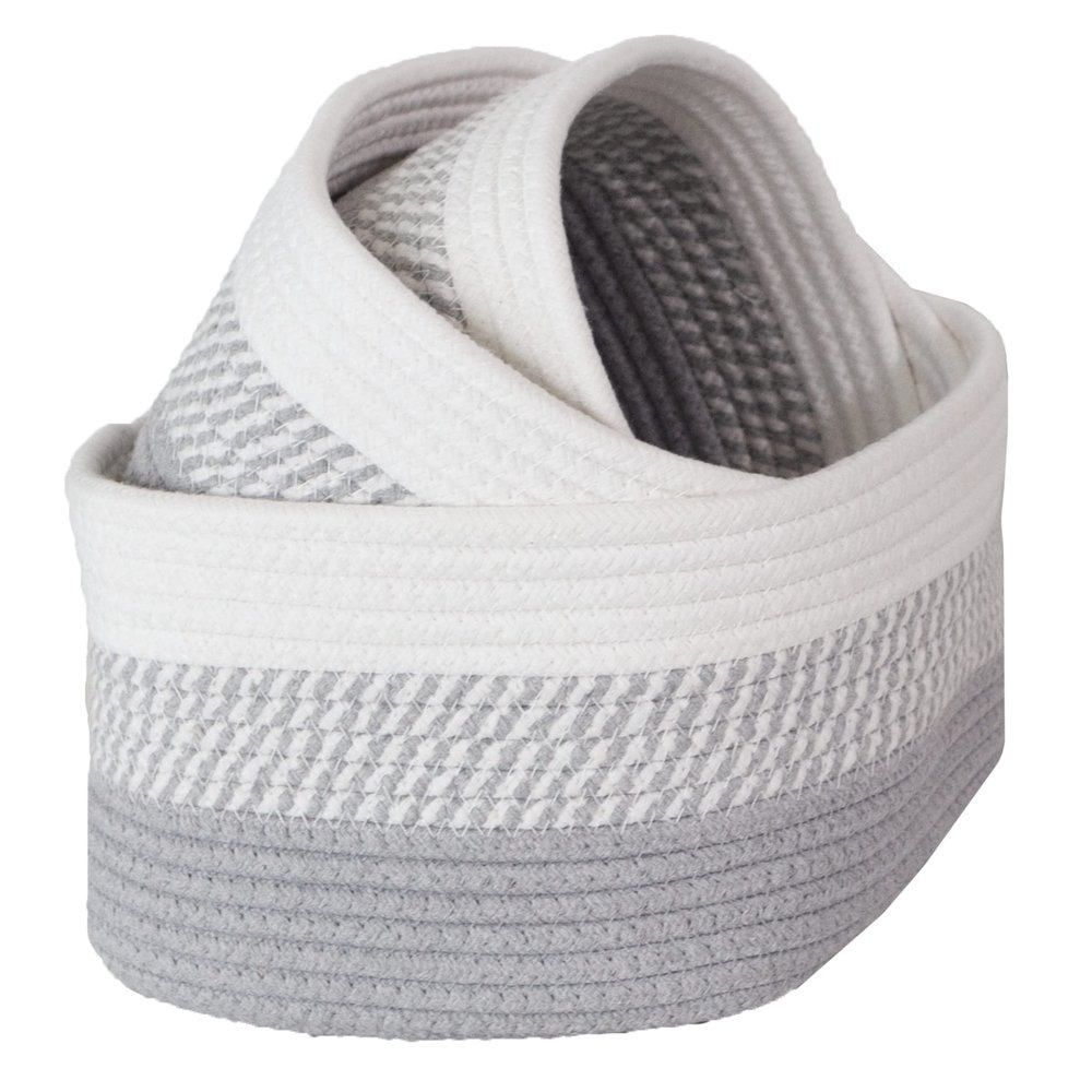 Home-Complete 3-pc Set, Woven Rope Basket Stylish Storage for Any Room in The Home or Office, Machine Washable, Nestable, White and Gray