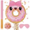 Zhanmai Pink Donut Piata with String, Bat and Blindfold Multicolor Colorful Piata for Reveal Shower Donut Grow up Theme Party Birthday Anniversary Party Shower Decorations view 1