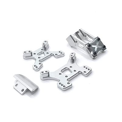 144002 144001 124017 124019 RC Car Metal Upgrade Kit, Shock Absorber Bracket & Rear Wing & Front Bumper, Multicolor ( Color : Silver )