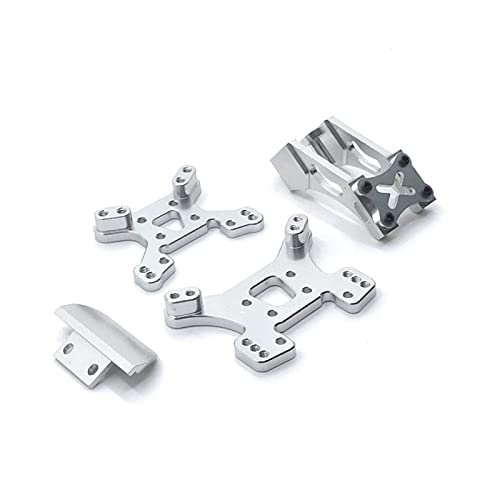 144002 144001 124017 124019 RC Car Metal Upgrade Kit, Shock Absorber Bracket & Rear Wing & Front Bumper, Multicolor ( Color : Silver )