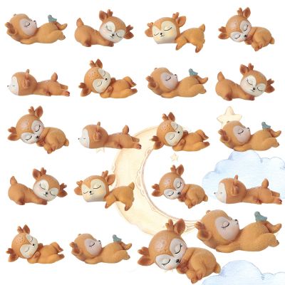 12 Pieces Deer Figurines Cake Toppers for Baby Shower Woodland Animal Deer Topper Cute Doe Fawn Cake Ornaments Decorations for Birthday Wedding Anniversary Party