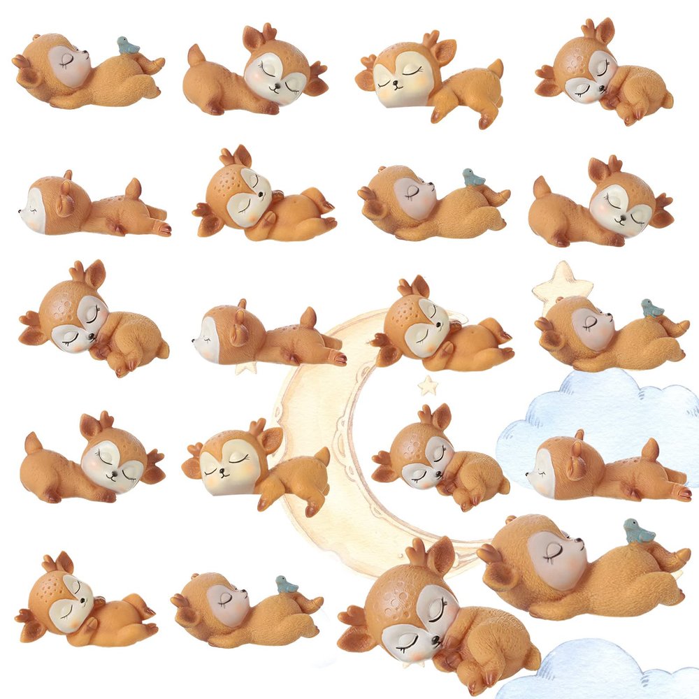 12 Pieces Deer Figurines Cake Toppers for Baby Shower Woodland Animal Deer Topper Cute Doe Fawn Cake Ornaments Decorations for Birthday Wedding Anniversary Party