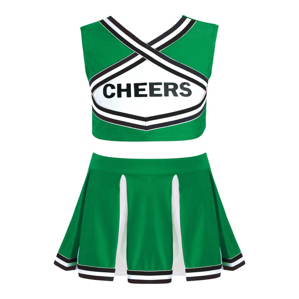 Nikiikoo Kids Girls Cheer Leader Costume Cheerleading Uniform Performance Outfits Halloween Party Dress Up Green 14 Years