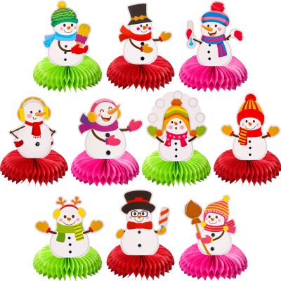 10 Pieces Snowman Honeycomb Centerpieces Winter Theme Table Decorations Snowflake Birthday Table Centerpieces Table Topper for Kids Winter Party Christmas Holidays Supplies