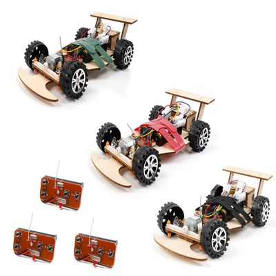 Pica Toys Wireless Remote Control Wooden Racing Car F1 - Upgraded Competition Edition (Three Colors for Racing 3-Pack), Science Experiment R/C Car Kit for Kids, STEM Project Model Car Kit to Build