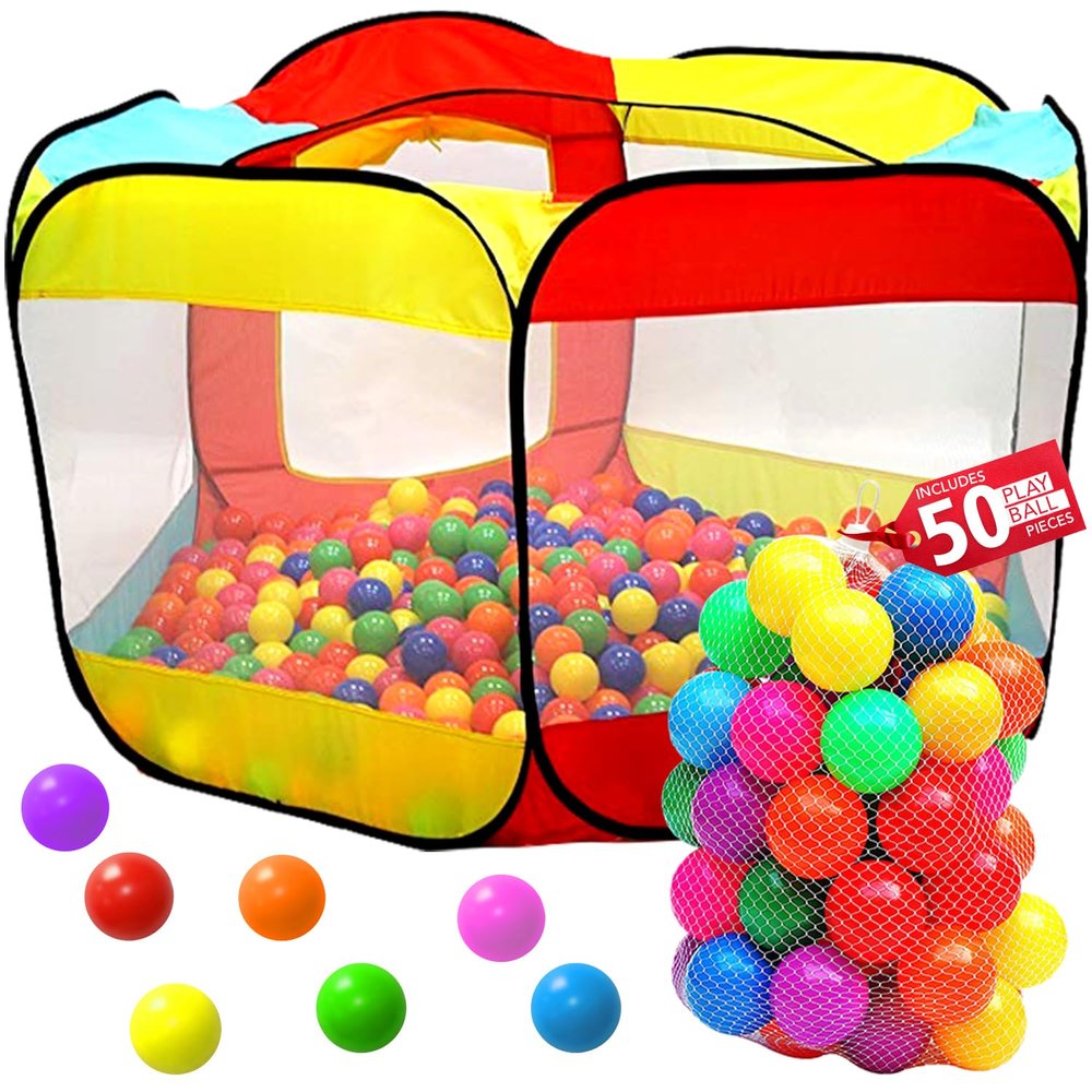 Kids Ball Pit Pop Up Large Tent for Toddlers - Indoor & Outdoor Gift Toys for Infants Girls & Boys, Baby Playpen with Zippered Storage Bag, 50 BallPit Balls Included